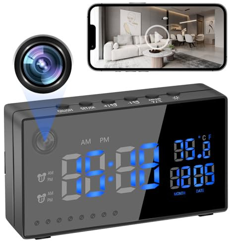 Jiyibidi Hidden Camera Clock HD 1080P Alarm Clock WiFi Spy Camera Security Cam with Motion Detection/Night Vision/120°Wide Angle,Wireless Nanny Cam for Home/Office Surveillance