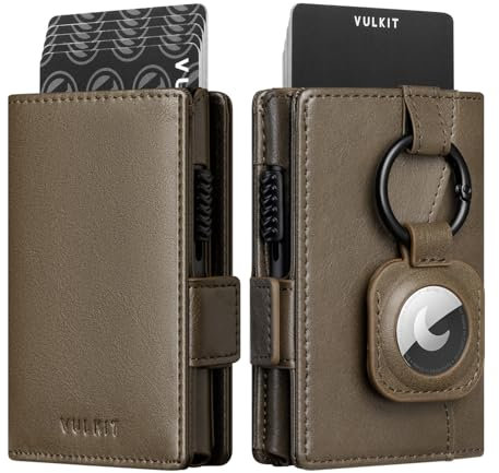 VULKIT Porte-Cartes pour Homme avec Porte-étiquette Airtag, Porte-Cartes en Métal avec Blocage RFID, Fermeture Magnétique avec Compartiment pour Billets de Banque (Vert)