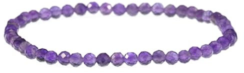 LAKADA Echtes Amethyst Edelstein Armband mit facettierten 4mm Perlen Heilstein Schutzstein Edelsteinarmband Glücksbringer Talisman Geschenk (Amethyst, 18CM)