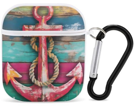 Boat Anchor Vintage Wood Grain Earphone Case PC Bluetooth Headphone Case Compatible with Airpods 1/Airpods 2 White-style