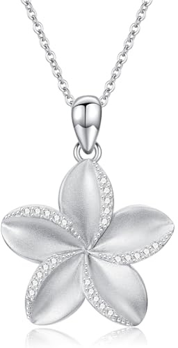 YONFQE Plumeria Halskette 925 Sterling Silber Plumeria Anhänger Halskette Plumeria Schmuckgeschenke für Frauen