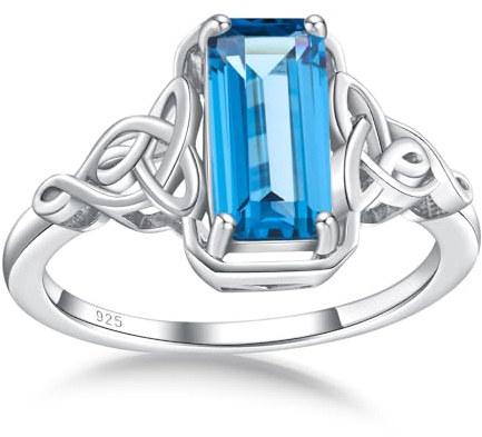 Ring mit keltischem Knoten, Sterlingsilber, 14 Karat Gelbvergoldet, Glücks-Dreifaltigkeit, Smaragdschliff, Verlobungsringe, Amethyst/Peridot/Aquamarin/Rubin/Blautopas/grüner Smaragd/Saphir-Siegelring