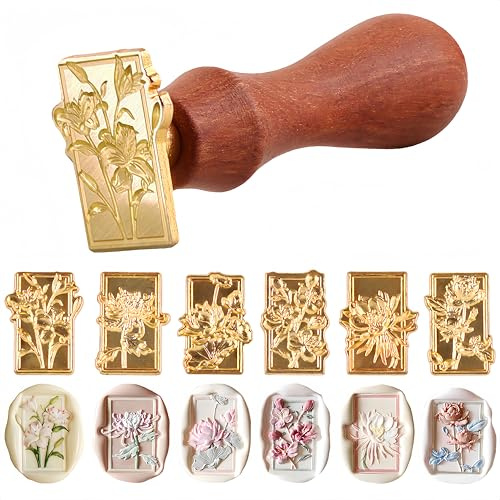 Wachssiegel Set, Dwafill 6er-Pack Entfernbare Siegelwachs Stempel, Floral Pattern Stamp, Wachsstempel Personalisiert, fur Einladungen, Karten, Geschenke, Vintage Wachsstempel (Vitalität)