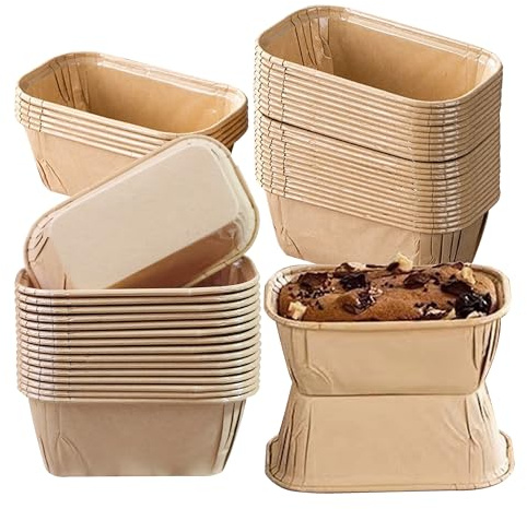 50 Stück Mini Rechteck Kuchenformen, Papierbackform 8×4×4cm, Kleine Backformen, Kastenform Brotbackform, Papier Muffinförmchen für Muffins Brot, Braun