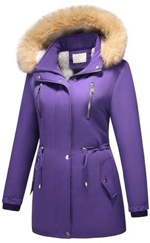 MODFUL Parka Veste en Duvet Polaire pour Femme avec Capuche Amovible Manteau d'Hiver Chaud Sherpa Vêtement d'Extérieur, violet, XL