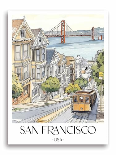 favplace Poster mit Städtemotiv San Francisco USA Premium Kunstdruck - Stadtposter bzw. Reiseposter DIN A4 bis A1 - Leinwand Städtposter - Wandbild A3