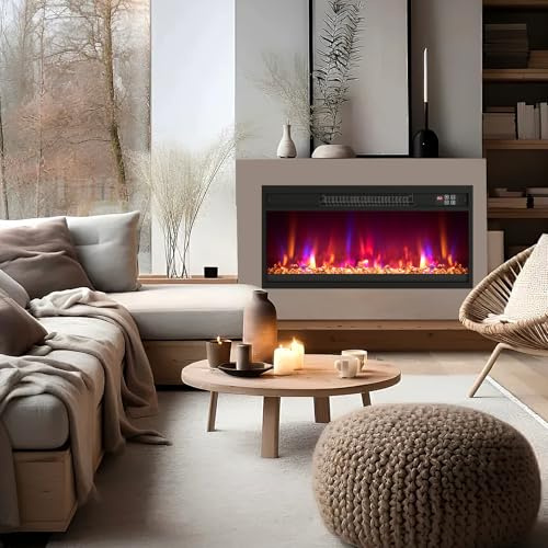 RELAX4LIFE 49/61/68,5 cm Camino Elettrico Incassato con Fiamma Multicolore e Letto di Braci, Telecomando, Timer, Termostato Integrato e Protezione da Surriscaldamento, 1500W (LUNGHEZZA:68CM)