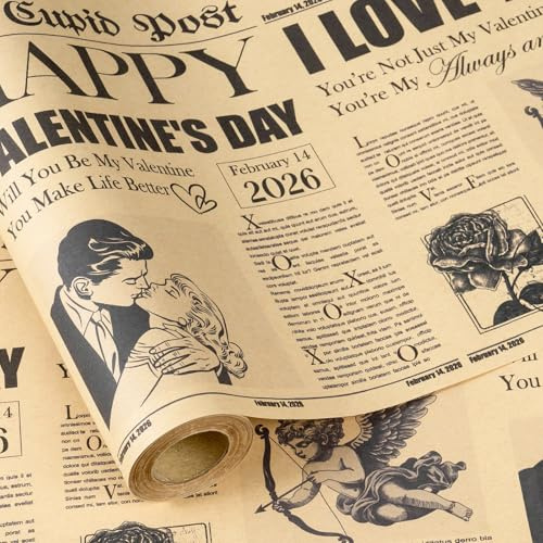RUSPEPA Vintage-Valentinstag-Geschenkpapierrolle – „The Cupid Post“, Retro-Liebesbotschaft & Rose, Minirolle, Romantisches Geschenkpapier Für Paare, Jahrestage Und Hochzeiten, 43,2 Cm X 5 M
