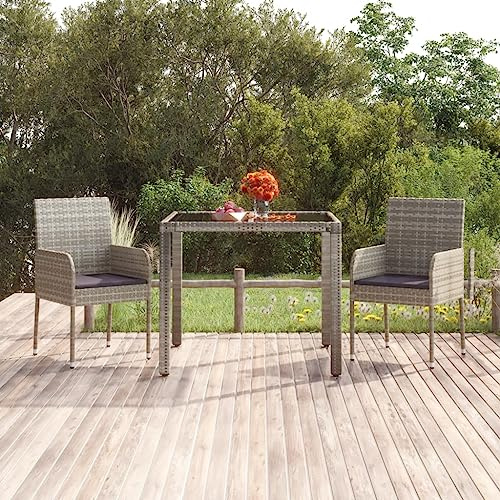 Bucmath Gartenstühle mit Kissen 2er Set, Poly Rattan Grau, 48x55x88 cm, robuste Outdoor Stühle für Balkon und Terrasse, Bequeme Gartensessel mit Sitzkissen