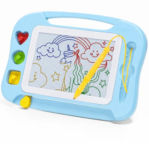SGILE Magnettafel Kinder, Maltafel Zaubertafel Spielzeug, Standard 25x18 cm | Maltafel mit 3 Stempel, Geburtstag Geschenk Kinder 1-4 Jahre, Doodle Lernspielzeug Malbrett für Jungen & Mädchen, Hellblau