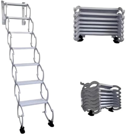 Scala pieghevole a parete, scala retrattile per soffitta per accesso soffitta, sistema di montaggio a soffitto portatile, design telescopico in acciaio, capacità 300 kg