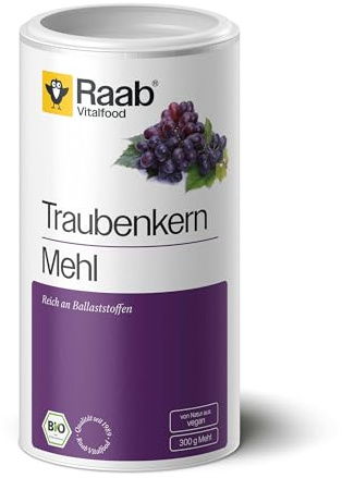 Raab Vitalfood Bio Traubenkernmehl 300 g, OPC, reich an Ballaststoffen, vegan, glutenfrei, Traubenmehl, 300 g Dose