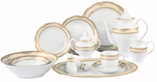 Lorenzo Import Isabella Geschirr-Set, gewellt, Porzellan, 57-teilig