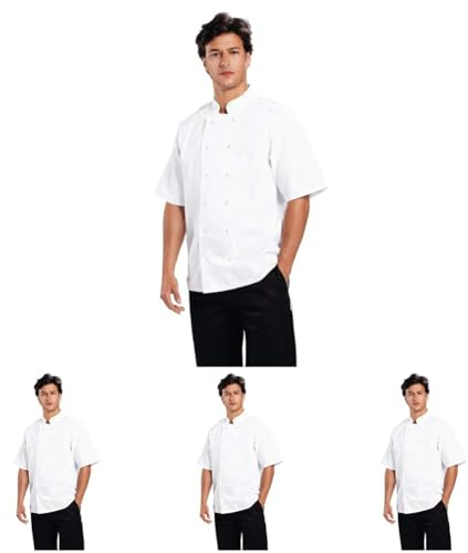Whites Boston Unisex Short Sleeve Chefs Jacket, White, XL/X-Large, Chefs Apparel, Double Breasted, Machine Washable, Embroidable, Chest Size: 48-50 inch / 122-127cm | B250-XL