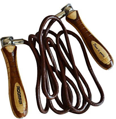 ROOMAIF Leder Springseil Sprungseil Kugellager Kugelgelagert aus Leather Speed Rope Gym Skipping Rope DE (9 ft (2,75 m))