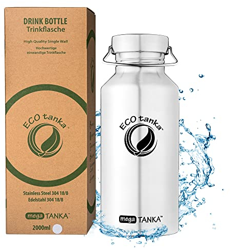 ECOtanka 2,0 Liter megaTANKA™ Edelstahl Trinkflasche Edelstahlverschluss - Nachhaltige Trinkflasche für Sport, Outdoor, Fitness, BPA-Frei, Auslaufsicher, hergestellt für eine Lebenszeit