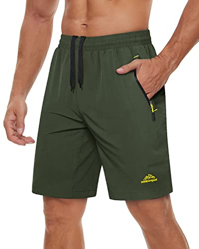 TACVASEN Mens Running Shorts Breathable Workout Training Shorts with Zip Pocket Green,34