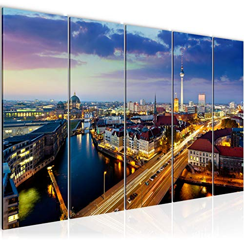 Runa Art Bild Berlin Wandbilder auf Vlies Leinwand 5 Teilig Wanddekoration Wohnzimmer Büro 605156a