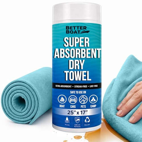 Better Boat Super Absorbent Synthetic Smooth Boat Cooling Towel Shammy for Car Drying, Marine Grade, Turquoise