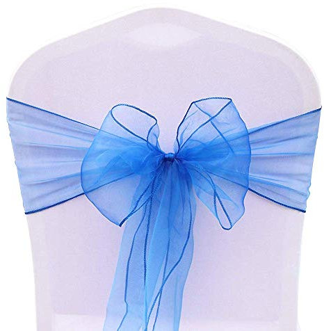 BIT.FLY 50 Pcs Schleifen für Stuhlhussen - Organza Hochzeit Stuhlschleife 18 x 275CM Stuhldekoration für Partys Hochzeiten Feiern, Königsblau