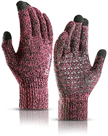 TRENDOUX Handschuhe Damen, Winterhandschuhe Herren Rutschfester Touchscreen Warm Gefüttert Reithandschuhe Outdoor Winddicht Strickhandschuhe Fäustlinge zum Sport, Handschuhe Damen Winter - Rose M