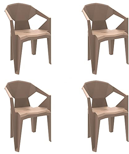 resol grupo Delta Sessel mit Armlehnen aus Kunststoff für Garten Outdoor Terrasse 4er Set Sand