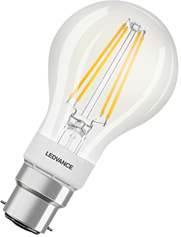 LEDVANCE Smarte LED-Lampe mit Bluetooth, Sockel B22d, Dimmbar, Warmweiß (2700K), 60W-Ersatz, steuerbar mit Alexa, Google und Apple Voice Control, SMART+ Filament Classic DIM, 1er-Pack