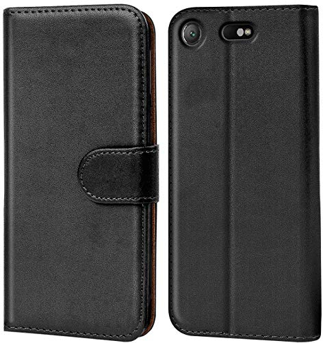 Verco Handyhülle für Sony XZ1 Compact Hülle, Schutzhülle für Sony Xperia XZ1 Compact Tasche PU Leder Flip Case Brieftasche - Schwarz
