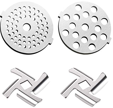 Lot de 4 Accessoires de Remplacement Pour Hachoir à Viande Kitchenaid, 2pcs Lame De Hachoir à Viande 2pcs Plaques De Broyage Kit De Remplacement Pour Hachoir Viande éLectrique