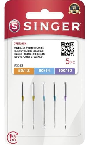 Singer 5 agujas para máquina de coser 2022 (80/12-90/14-100/16) elásticos pesados, lana