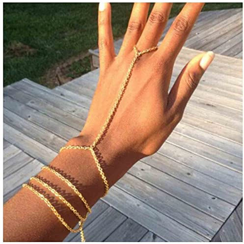 Yheakne Boho Geschichtetes Fingerarmband Gold Ring Handgelenk Armband Vintage Sklavenarmband Personlizierte Ringkette Armband Handkette Schmuck Für Frauen Und Mädchen Geschenke