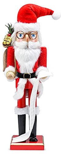 Ornativity Christmas Santa Gift Nutcracker – Wooden Nutcracker Santa Clause with Red Bag of Gifts on Shoulder and List of Names Xmas Traditional Themed Holiday Nut Cracker Doll Figure Decorations 15