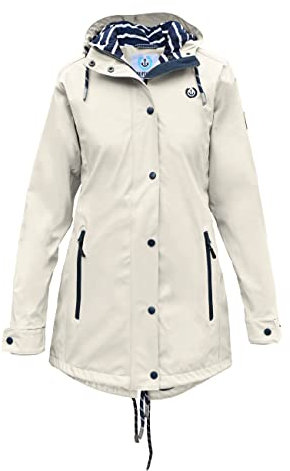 MADSea Damen Regenmantel Friesennerz 620 | halblanger wasserdichter Regenparka | winddicht mit maritimen, weiß/blauen Innenfutter, Sand, Größe:42