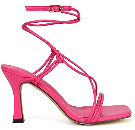 Womens Strappy Ankle Strap Sandals Ladies Mid High Heel Square Toe Party Shoes Size