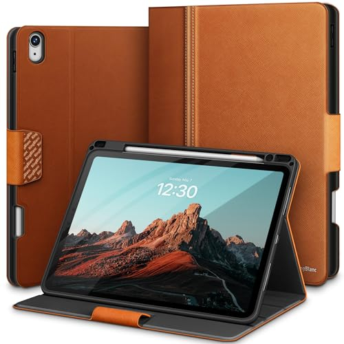 KingBlanc Hülle für iPad Air 11 Zoll M3/M2 (2025/2024), Air 5. Generation 2022 & Air 4. Gen 2020 10,9 Zoll mit Stifthalter, Auto Schlaf/Wach, Veganes Leder Schutzhülle, Braun