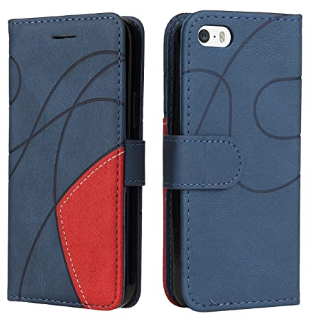 Fatcatparadise Kompatibel mit iPhone 5/5S/SE 2016 (4,0 Zoll) Hülle, Leder PU Brieftasche Handyhülle Flip Case Bumper Schutzhülle Klapphülle.Lederhülle mit Kartenfächern und Standfunktion (Blau)
