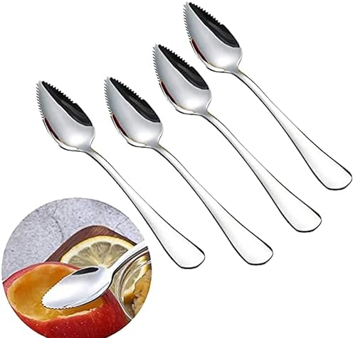 4pcs Grapefruitlöffel Edelstahl Grapefruitlöffel mit Zacken, Dessertlöffel, Spülmaschinengeeignet, Edelstahl Poliert