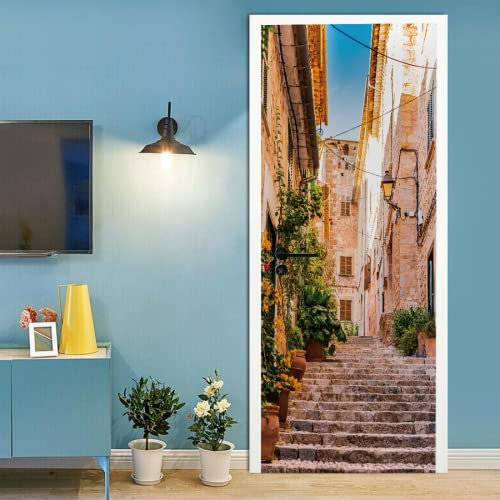 Tür tapeten 4d selbstklebend Vintage & Straße Türposter Türaufkleber Wasserdicht Abnehmbare Vinyl türfolie Fototapete diy Wandbild Wohnzimmer Schlafzimmer Kinderzimmer Badezimmer B85 x H205cm