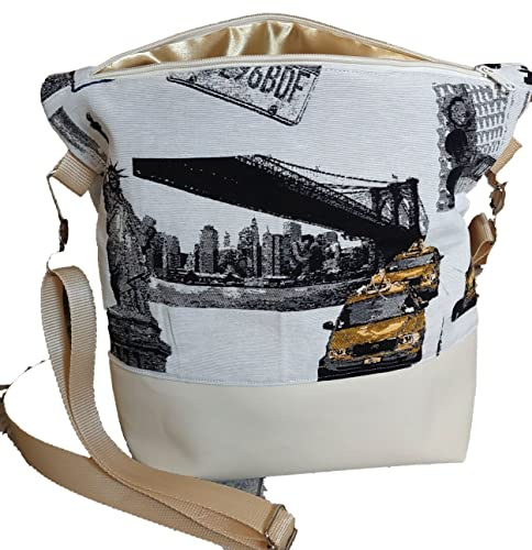 Tasche, Handtasche Schultertasche Umhängetasche Handarbeit New York Canvas Stoff