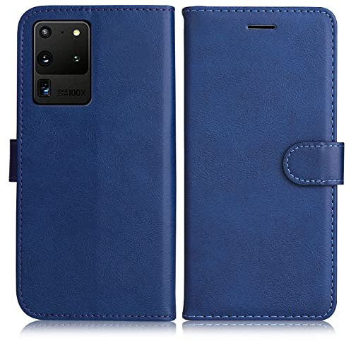 DENDICO Coque pour Galaxy S20 Ultra, PU en Cuir Coque Portefeuille Étui Housse, Design Classique TPU Coque pour Samsung Galaxy S20 Ultra, Bleu Marin