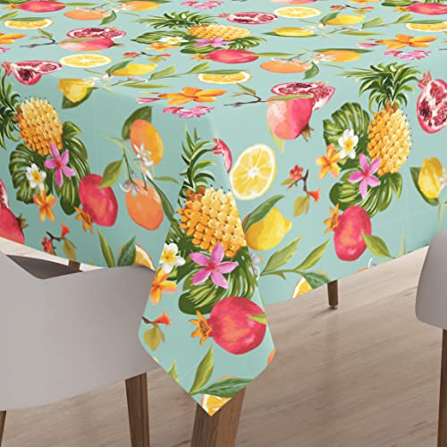 Encasa XO Polyester Bedruckte Tischdecke, Tischdecke aus Twill-Stoff, wasserabweisend, Länge 140x240 cm für rechteckigen Esstisch 6 to 8 Seater. Maschinenwaschbar, langlebig - Pineapple