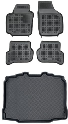 MOTOS Satz Gummifußmatten und PE Kofferraumwanne für Skoda Yeti 2009-2017 Verbessern Sie Ihren Reisekomfort mit Antirutschmatte Auto - Allwetter fußmatten Auto, Schutz vor Verschmutzung