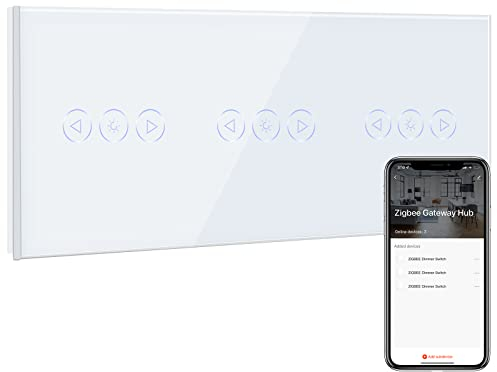 BSEED Tripel Smart ZigBee Dimmer Interruttore per lampada LED, Smart Home ZigBee, Interruttore WiFi, interruttore da parete, interruttore della luce da incasso, vetro funziona Smart Life/Tuya, Alexa