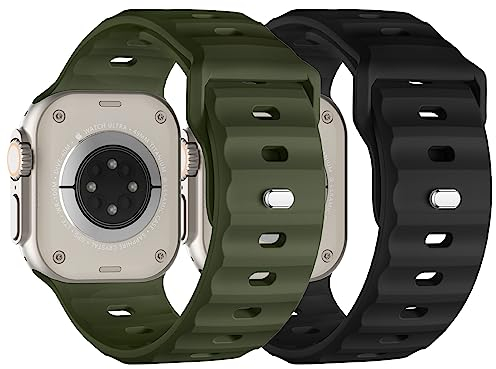 Suitisbest 2er Pack Sport Armband Kompatibel mit Apple Watch Ultra 2 / Ultra 49/44/45/42mm, Verstelbares Silikon Band mit Metall Druckknopf für iWatch Series 9 SE 8 7 6 5 4 Herren