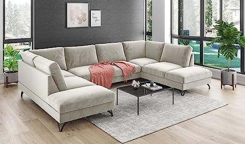 Design Möbel Ecksofa mit Schlaffunktion Eckcouch mit Bettkasten Schlafsofa Sofa Schlafcouch Sofa mit schlaffunktion Schlafsessel Gästebett Klappsofa Bettfunktion OLIVIO 5 U FR 01