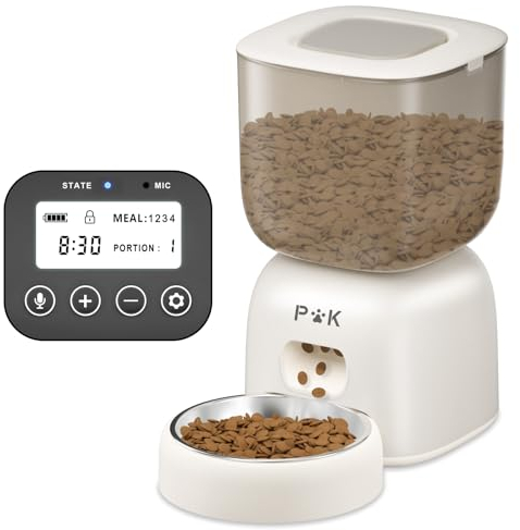 PUPPY KITTY Distributeur Croquettes Chat Automatique, Autonomie de la Batterie jusqu'à 180 Jours, 3L Programme d'alimentation Personnalisé, Enregistrement Vocal 10S, 1-4 Repas par Jour