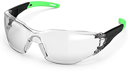 TOREGE Gafas protectoras transparentes - Puente nasal ajustable, antivaho y antiarañazos, ligeras con empuñaduras de goma antideslizantes - Conforme a ANSI Z87 (Black&Green)