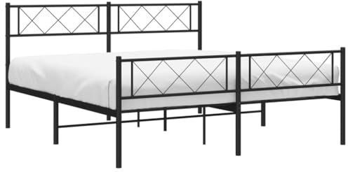 vidaXL Bettgestell, Bettrahmen mit Kopfteil Fußteil, Metallbett Bett mit Lattenrost, Doppelbett Gästebett Schlafzimmer, Metall Schwarz 160x200cm
