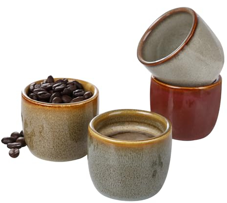 Autumnlife Juego de tazas de café de porcelana, 4 tazas de café de 60 ml, de pared gruesa, sin asas, para café y espresso, aptas para lavavajillas