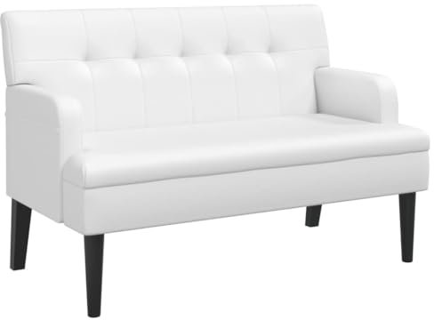 vidaXL Sitzbank, Bank Polsterbank mit Rückenlehne, Bettbank mit Holzbeinen, Flurbank Ottomane für Wohnzimmer Büro, Modern, Weiß Kunstleder